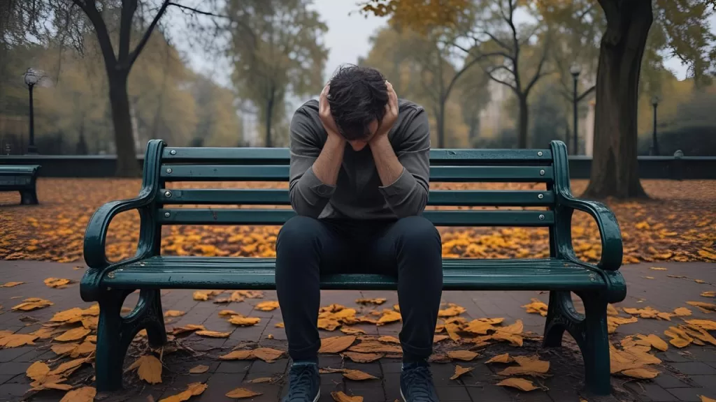 Ego vs Essência: Silencie o Ruído, Ouça Sua Verdade 2 Pessoa expressando ansiedade, representando o impacto do ego e do medo na mente.