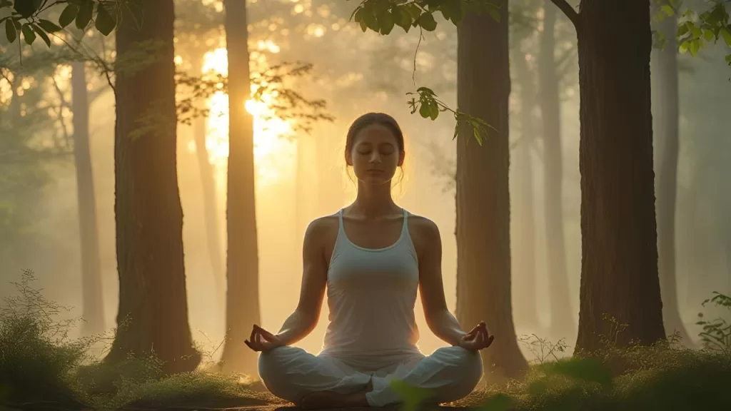 Doutrinas Espirituais: O Que Une as Maiores do Mundo? 3 Pessoa meditando ao ar livre ao amanhecer, representando a prática da contemplação nas doutrinas espirituais.