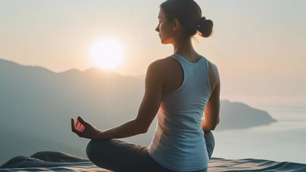 Elevação Espiritual: Crie Seu Ritual Diário Transformador 2 Pessoa meditando ao nascer do sol como parte de seu ritual diário para elevação espiritual.