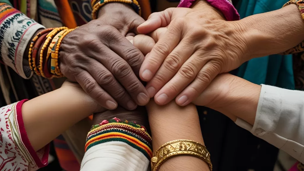 Doutrinas Espirituais: O Que Une as Maiores do Mundo? 2 Mãos unidas de pessoas diversas, ilustrando a importância da comunidade e do pertencimento nas doutrinas espirituais.